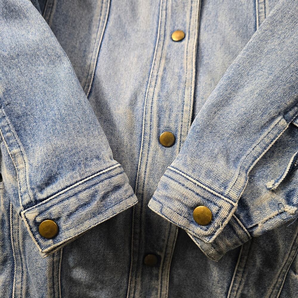 Vintage Learsi 90's Denim Jacket Fringe Yoke Arms 100% Cotton Faded size Small - Picture 13 of 15